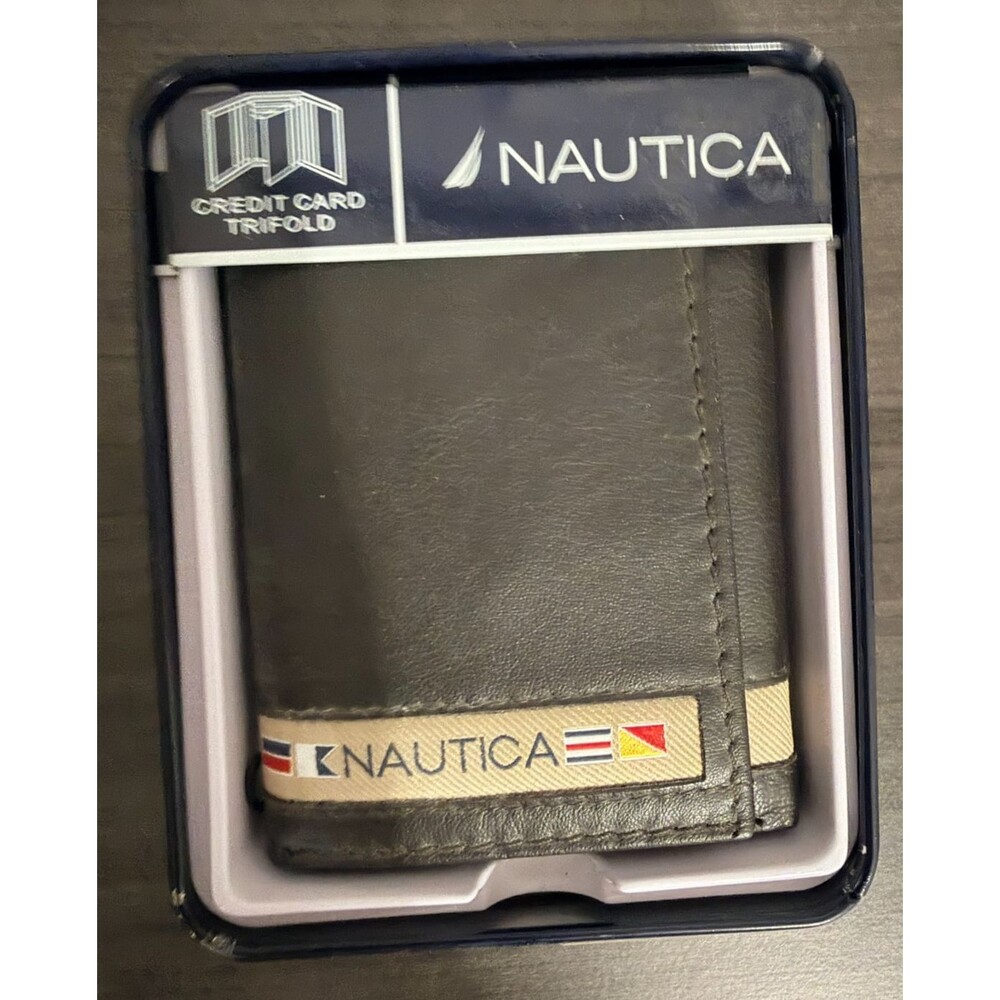 Nautica Credit Card Trifold Wallet Vintage NOS New In Box Brown Leather